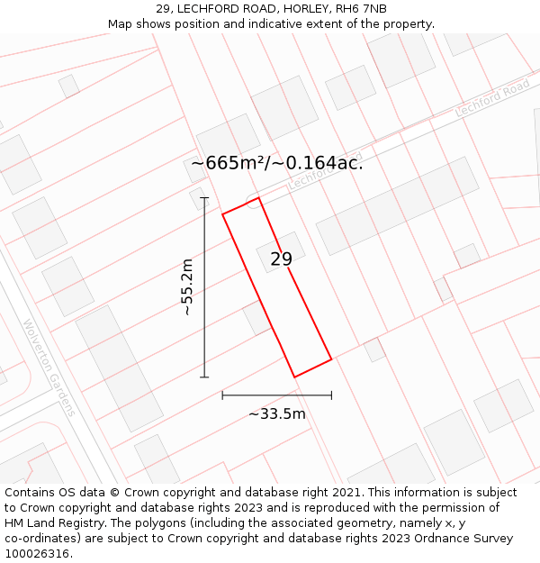 29, LECHFORD ROAD, HORLEY, RH6 7NB: Plot and title map