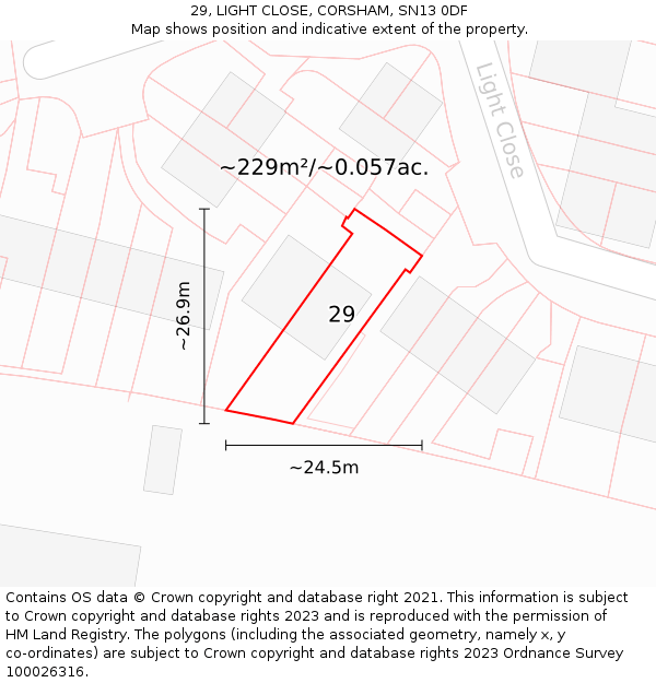 29, LIGHT CLOSE, CORSHAM, SN13 0DF: Plot and title map