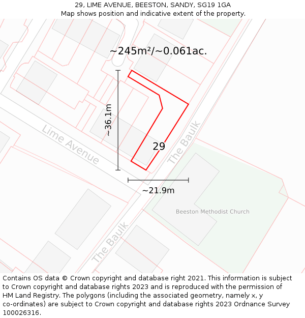 29, LIME AVENUE, BEESTON, SANDY, SG19 1GA: Plot and title map