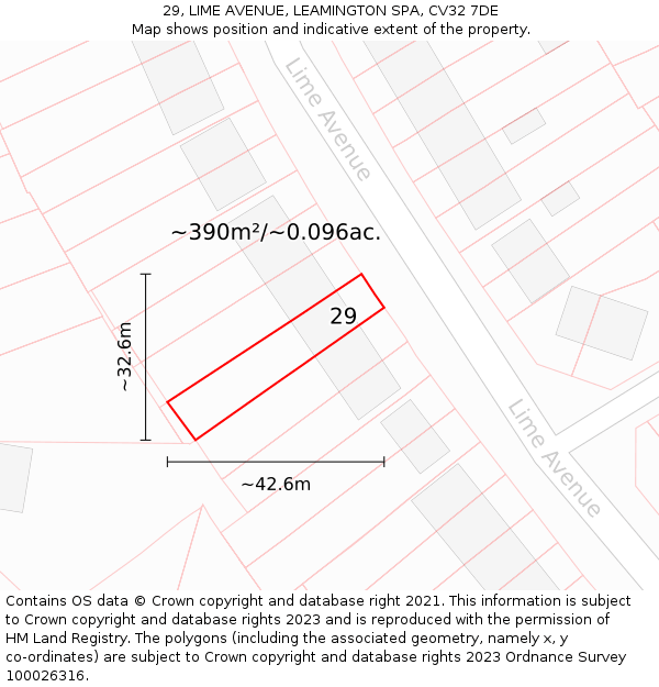 29, LIME AVENUE, LEAMINGTON SPA, CV32 7DE: Plot and title map