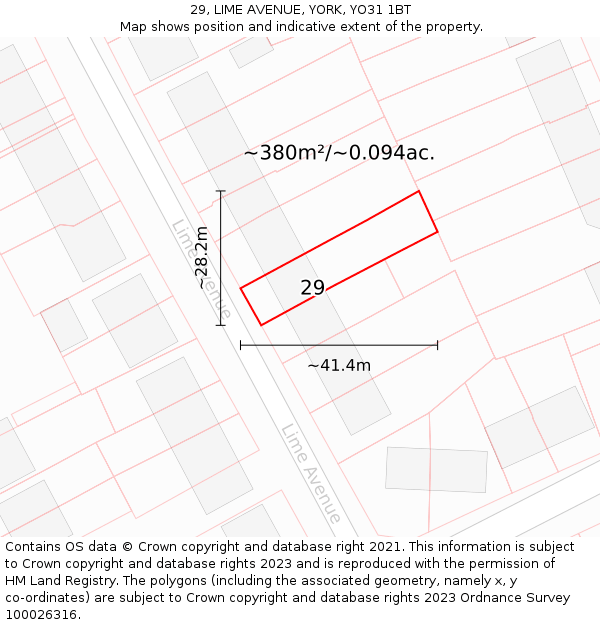 29, LIME AVENUE, YORK, YO31 1BT: Plot and title map