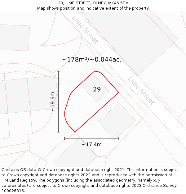 29, LIME STREET, OLNEY, MK46 5BA: Plot and title map