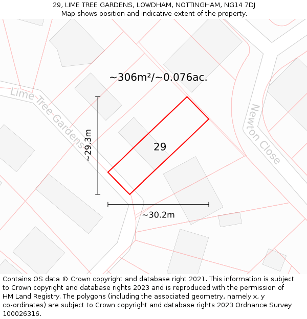 29, LIME TREE GARDENS, LOWDHAM, NOTTINGHAM, NG14 7DJ: Plot and title map