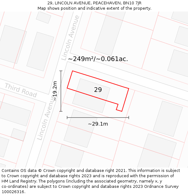 29, LINCOLN AVENUE, PEACEHAVEN, BN10 7JR: Plot and title map