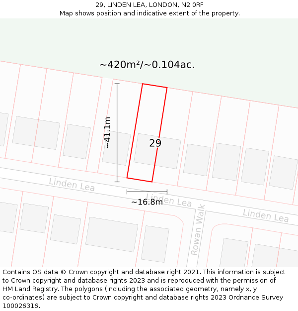 29, LINDEN LEA, LONDON, N2 0RF: Plot and title map