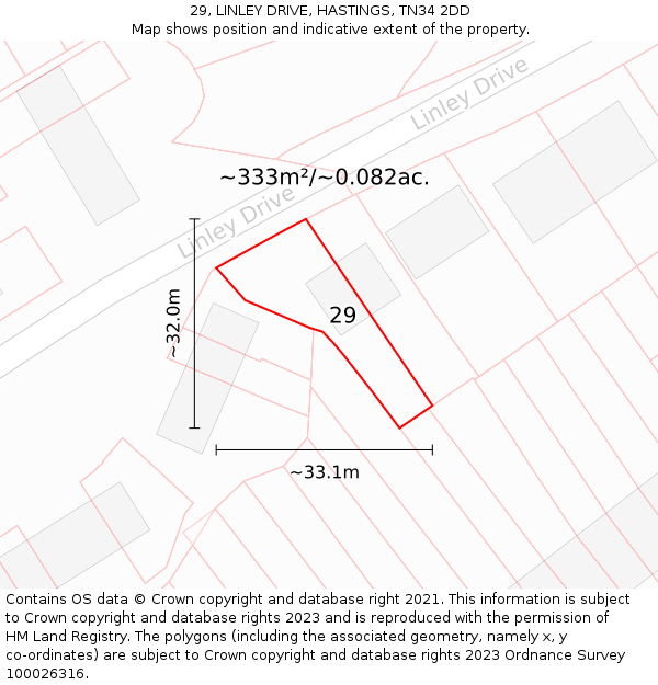 29, LINLEY DRIVE, HASTINGS, TN34 2DD: Plot and title map