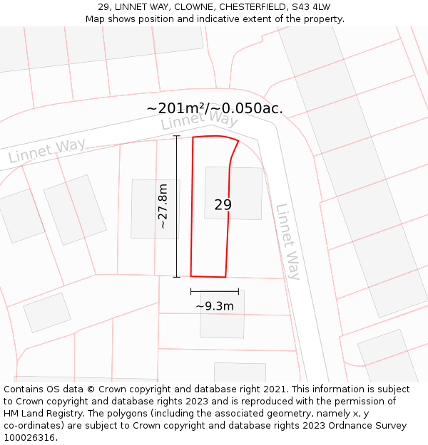 29, LINNET WAY, CLOWNE, CHESTERFIELD, S43 4LW: Plot and title map