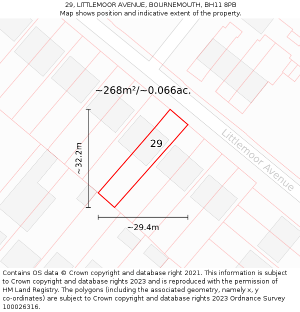 29, LITTLEMOOR AVENUE, BOURNEMOUTH, BH11 8PB: Plot and title map