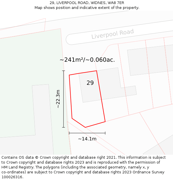 29, LIVERPOOL ROAD, WIDNES, WA8 7ER: Plot and title map