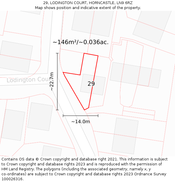 29, LODINGTON COURT, HORNCASTLE, LN9 6RZ: Plot and title map