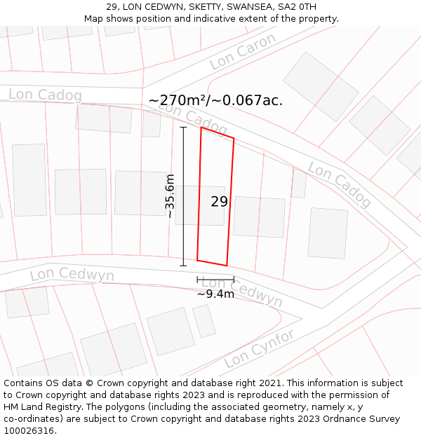 29, LON CEDWYN, SKETTY, SWANSEA, SA2 0TH: Plot and title map