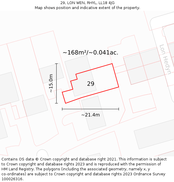 29, LON WEN, RHYL, LL18 4JG: Plot and title map