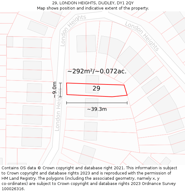 29, LONDON HEIGHTS, DUDLEY, DY1 2QY: Plot and title map