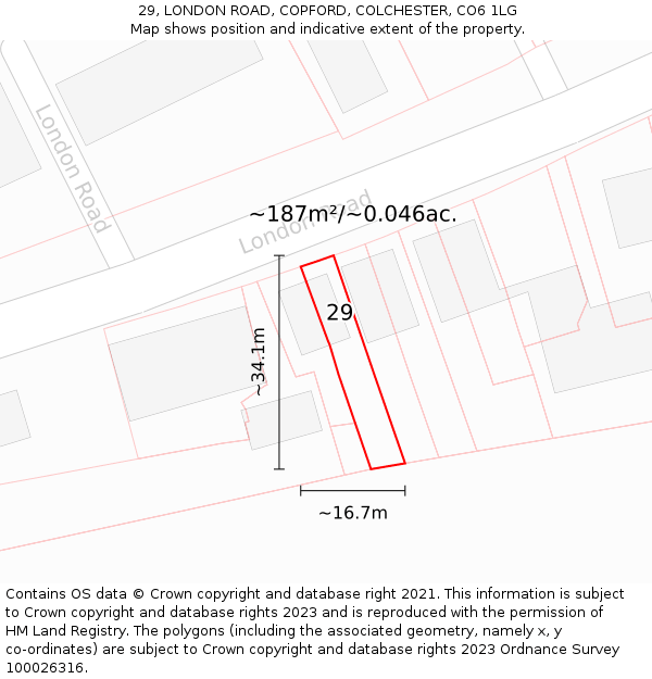 29, LONDON ROAD, COPFORD, COLCHESTER, CO6 1LG: Plot and title map