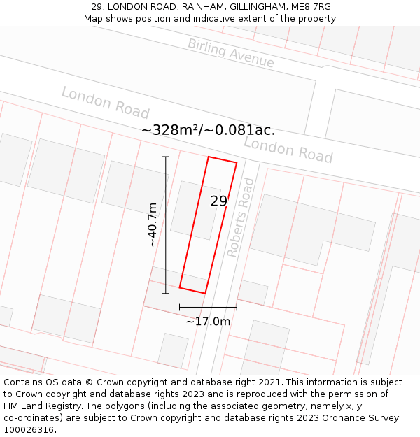 29, LONDON ROAD, RAINHAM, GILLINGHAM, ME8 7RG: Plot and title map