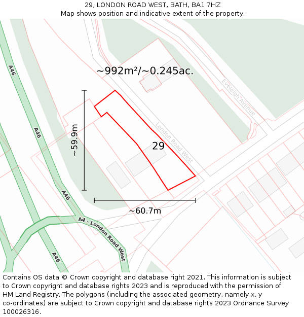 29, LONDON ROAD WEST, BATH, BA1 7HZ: Plot and title map