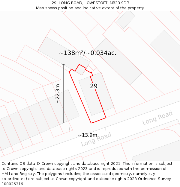 29, LONG ROAD, LOWESTOFT, NR33 9DB: Plot and title map