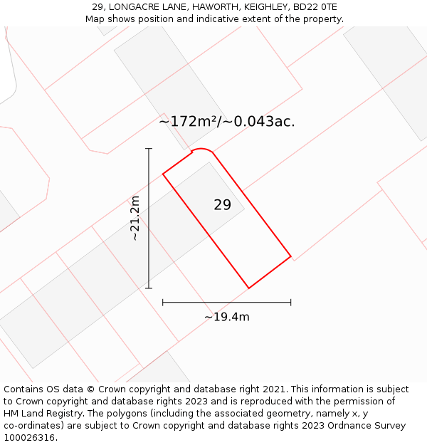 29, LONGACRE LANE, HAWORTH, KEIGHLEY, BD22 0TE: Plot and title map