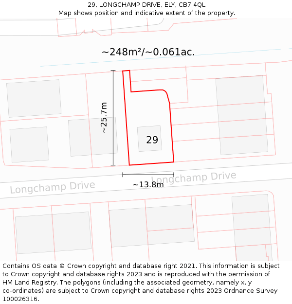 29, LONGCHAMP DRIVE, ELY, CB7 4QL: Plot and title map