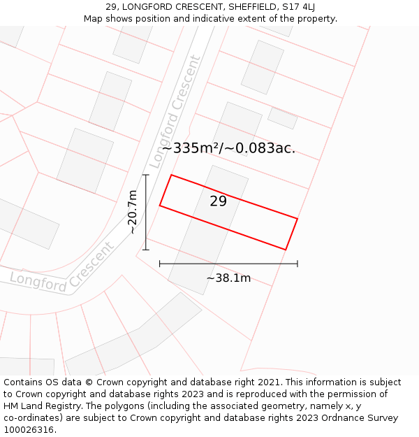 29, LONGFORD CRESCENT, SHEFFIELD, S17 4LJ: Plot and title map