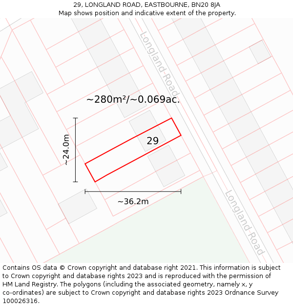 29, LONGLAND ROAD, EASTBOURNE, BN20 8JA: Plot and title map