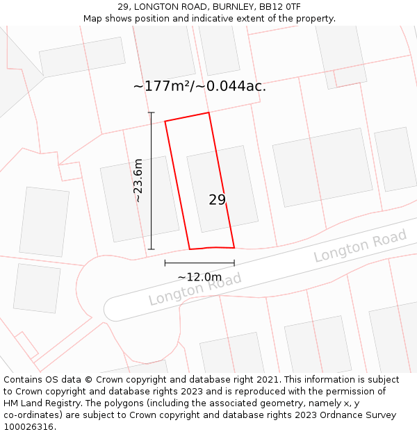 29, LONGTON ROAD, BURNLEY, BB12 0TF: Plot and title map