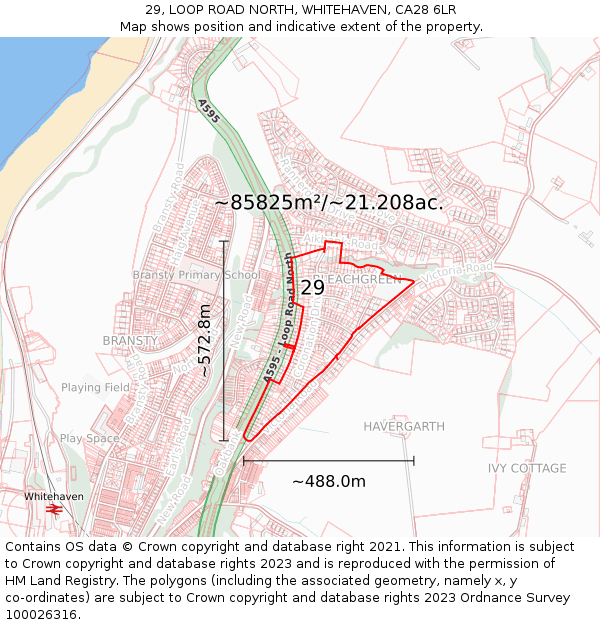 29, LOOP ROAD NORTH, WHITEHAVEN, CA28 6LR: Plot and title map