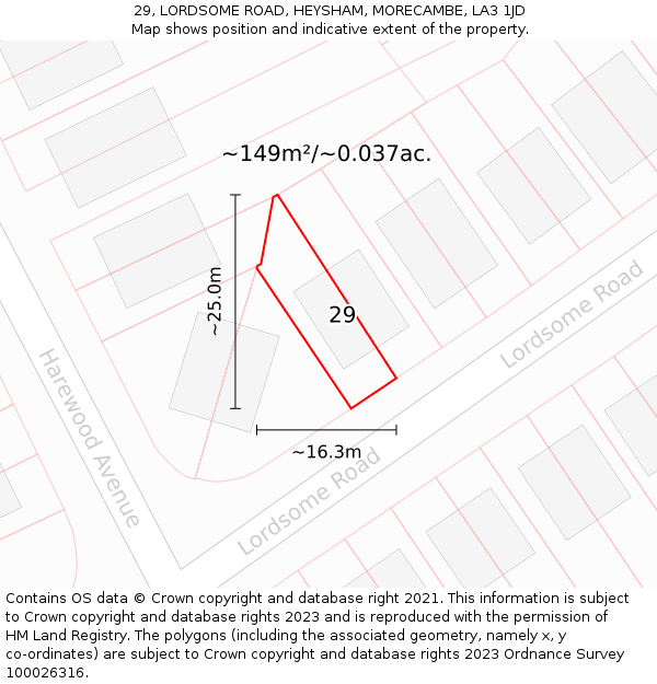 29, LORDSOME ROAD, HEYSHAM, MORECAMBE, LA3 1JD: Plot and title map