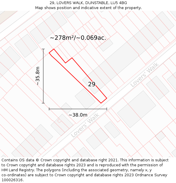 29, LOVERS WALK, DUNSTABLE, LU5 4BG: Plot and title map