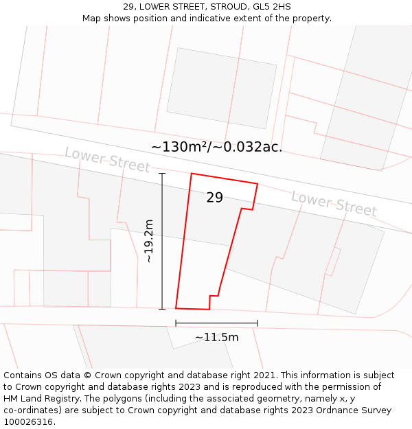 29, LOWER STREET, STROUD, GL5 2HS: Plot and title map