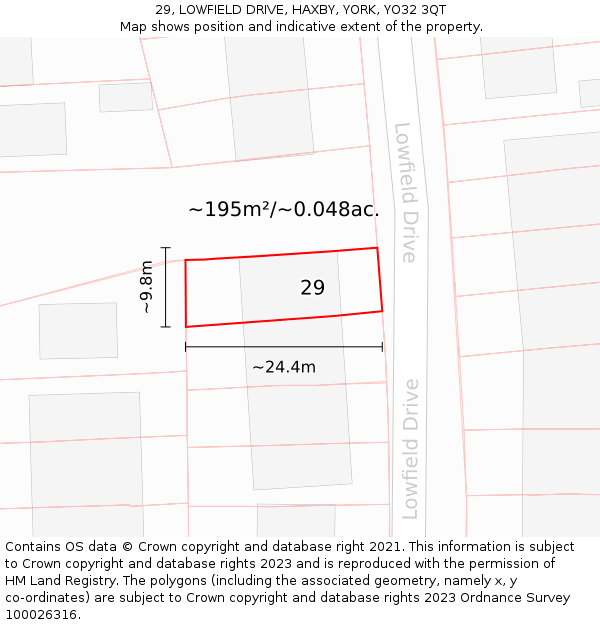 29, LOWFIELD DRIVE, HAXBY, YORK, YO32 3QT: Plot and title map