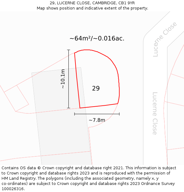 29, LUCERNE CLOSE, CAMBRIDGE, CB1 9YR: Plot and title map