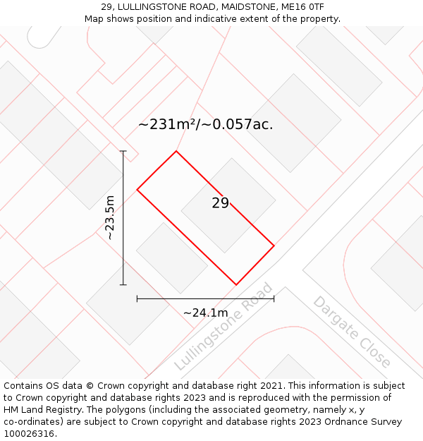 29, LULLINGSTONE ROAD, MAIDSTONE, ME16 0TF: Plot and title map