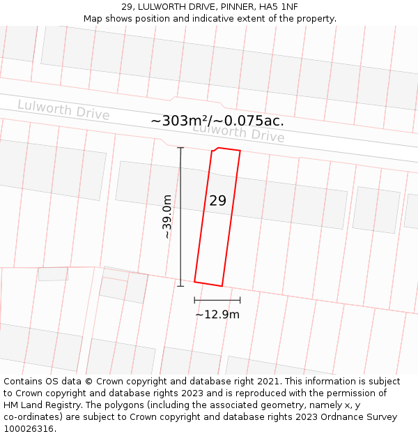 29, LULWORTH DRIVE, PINNER, HA5 1NF: Plot and title map