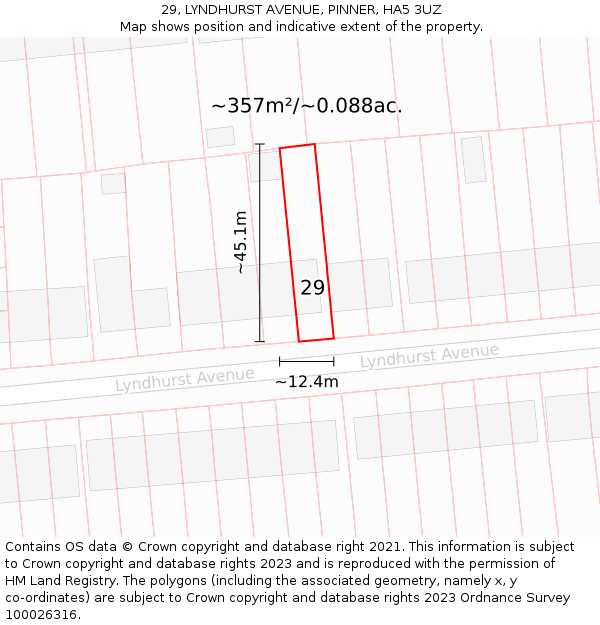 29, LYNDHURST AVENUE, PINNER, HA5 3UZ: Plot and title map