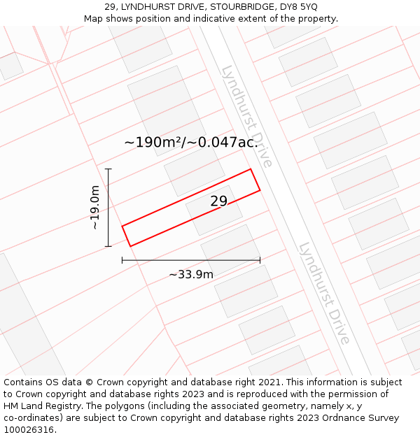 29, LYNDHURST DRIVE, STOURBRIDGE, DY8 5YQ: Plot and title map