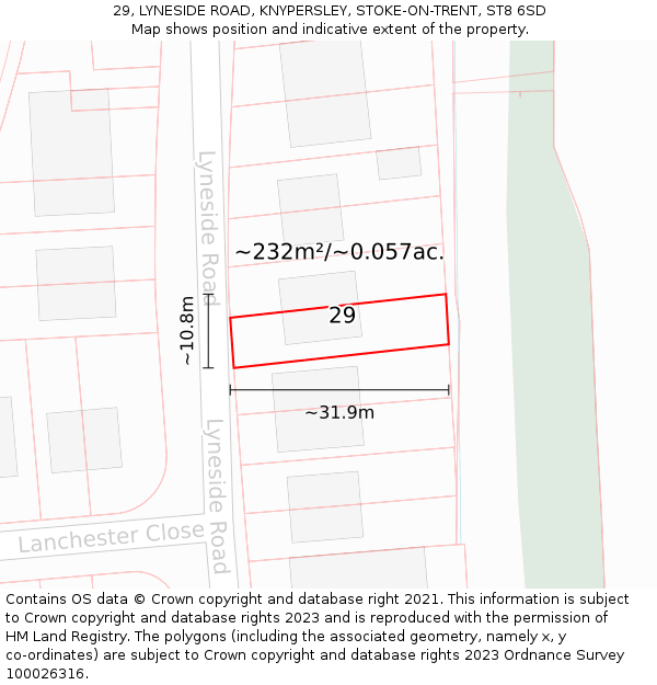 29, LYNESIDE ROAD, KNYPERSLEY, STOKE-ON-TRENT, ST8 6SD: Plot and title map