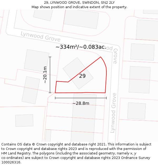 29, LYNWOOD GROVE, SWINDON, SN2 2LY: Plot and title map