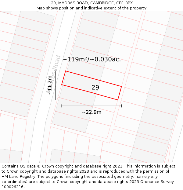 29, MADRAS ROAD, CAMBRIDGE, CB1 3PX: Plot and title map