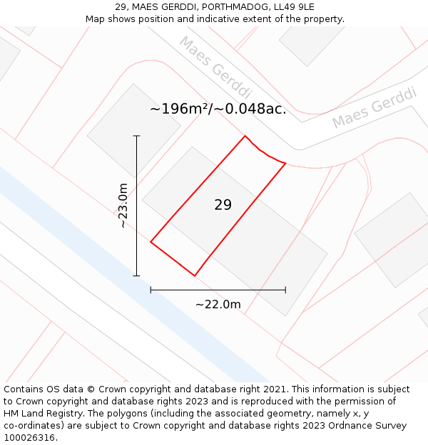 29, MAES GERDDI, PORTHMADOG, LL49 9LE: Plot and title map