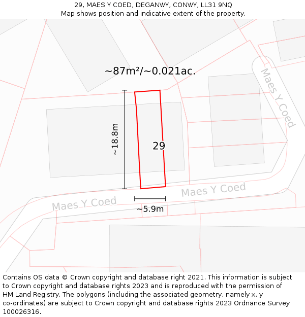 29, MAES Y COED, DEGANWY, CONWY, LL31 9NQ: Plot and title map