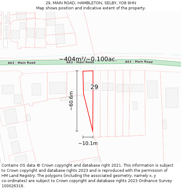 29, MAIN ROAD, HAMBLETON, SELBY, YO8 9HN: Plot and title map