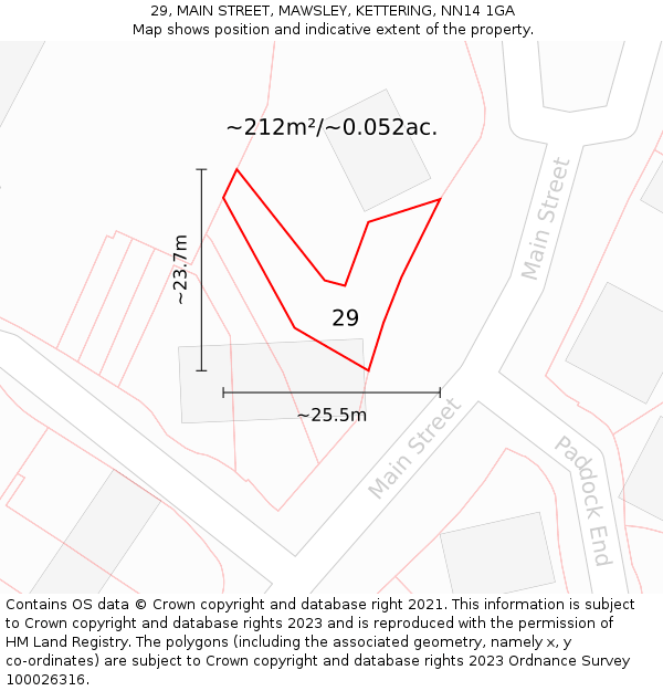 29, MAIN STREET, MAWSLEY, KETTERING, NN14 1GA: Plot and title map