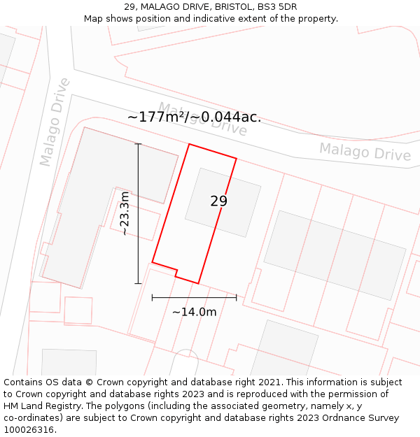 29, MALAGO DRIVE, BRISTOL, BS3 5DR: Plot and title map