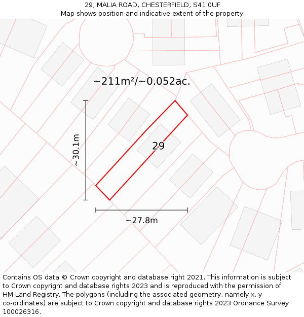 29, MALIA ROAD, CHESTERFIELD, S41 0UF: Plot and title map