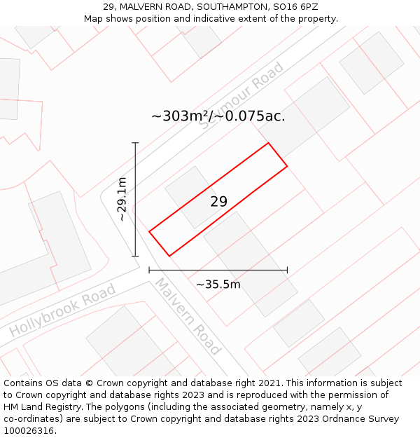 29, MALVERN ROAD, SOUTHAMPTON, SO16 6PZ: Plot and title map