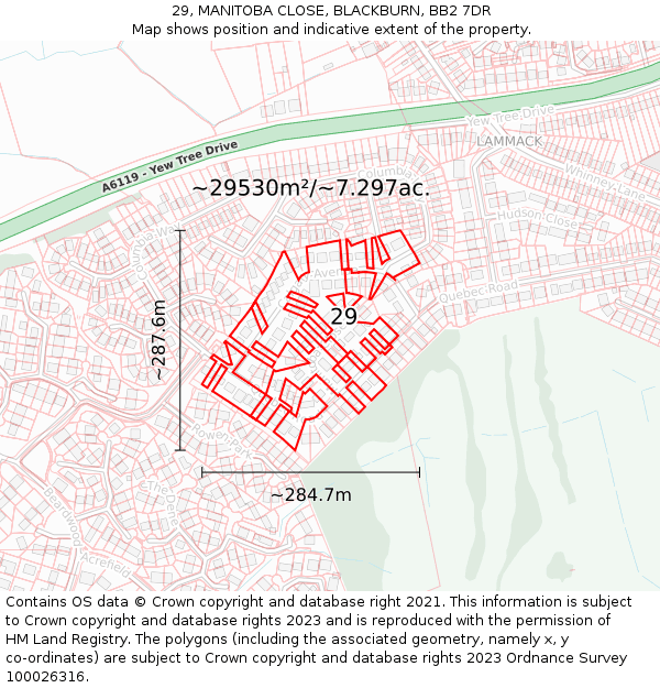 29, MANITOBA CLOSE, BLACKBURN, BB2 7DR: Plot and title map