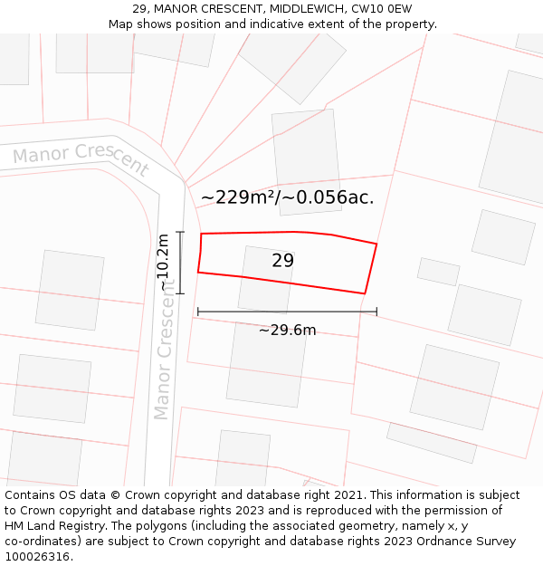 29, MANOR CRESCENT, MIDDLEWICH, CW10 0EW: Plot and title map