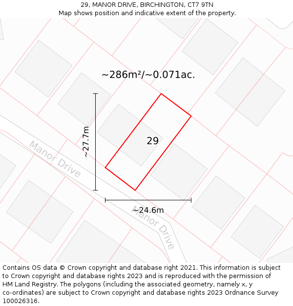 29, MANOR DRIVE, BIRCHINGTON, CT7 9TN: Plot and title map