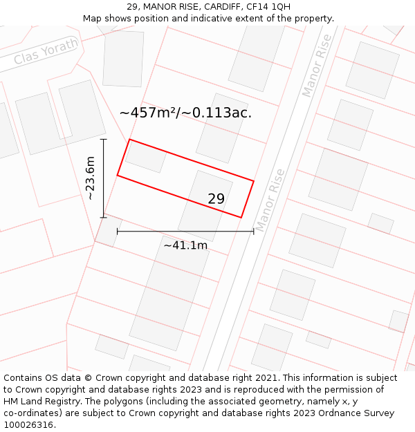 29, MANOR RISE, CARDIFF, CF14 1QH: Plot and title map